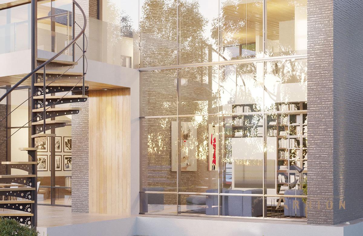 5. Проект двухэтажного дома в стиле хай-тек с плоской кровлей , rh-558, площадью - 558 кв c сауной, терассой, балконом, гаражом, вторым светом